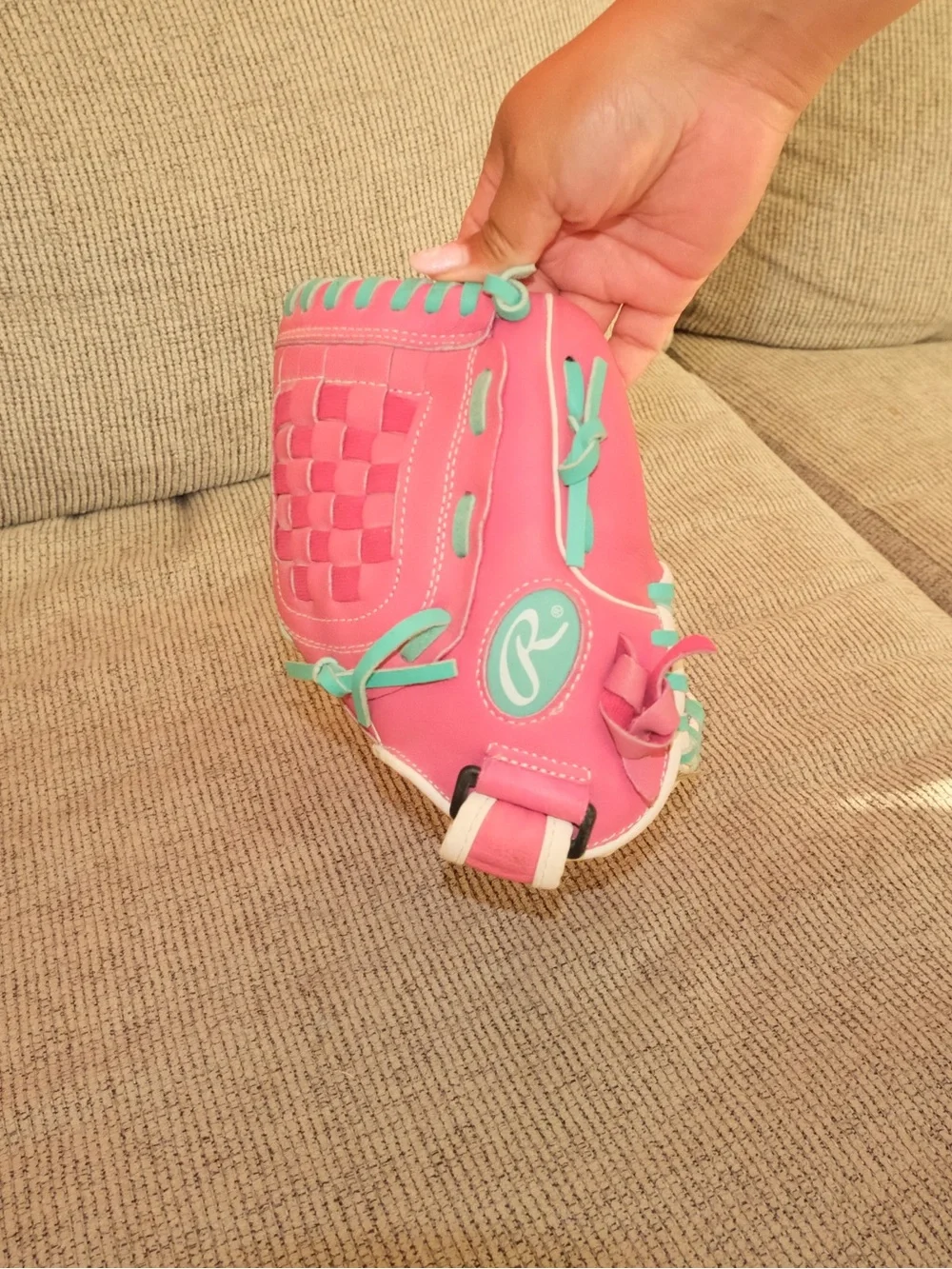 Rawlings Pink and Teal Youth Baseball Glove
